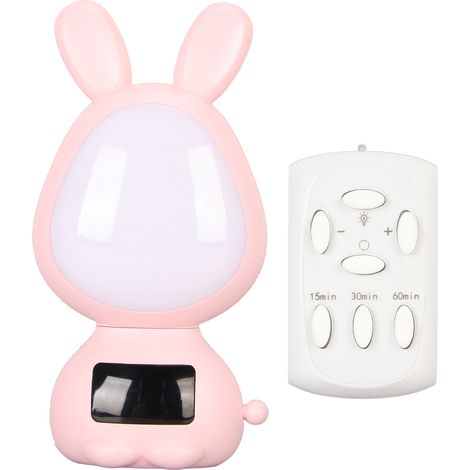 Veilleuse télécommandée 3 couleurs réglables avec horloge affichée, prise américaine 110‑240V, rose (1/5)