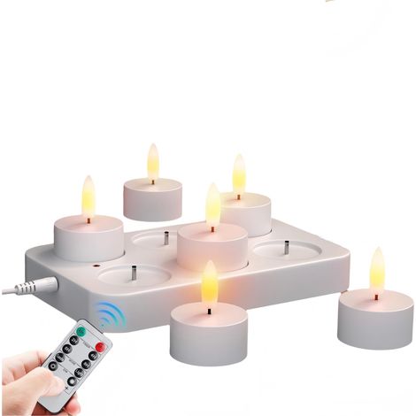 Bougie LED - Rechargeable - Flamme Vacillante - Avec Station De Charge Et Télécommande - Pour Décoration Intérieure Et Événements - Lot De 6 (1/5)