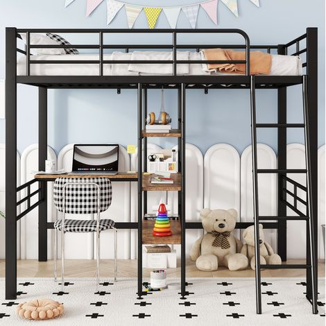 Letto a soppalco per bambini 90x200 cm in metallo nero salvaspazio, senza materasso (1/5)