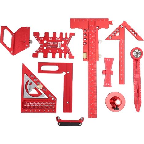 Kit di strumenti di misurazione per la lavorazione del legno Yosoo Health Gear, set di strumenti di tracciatura per progetti in lega di alluminio con 9 righelli e scatola portaoggetti per progetti di 