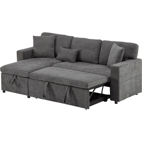 Divano angolare letto L-forma in tessuto grigio scuro con contenitore e porta USB MODENUIT (1/5)