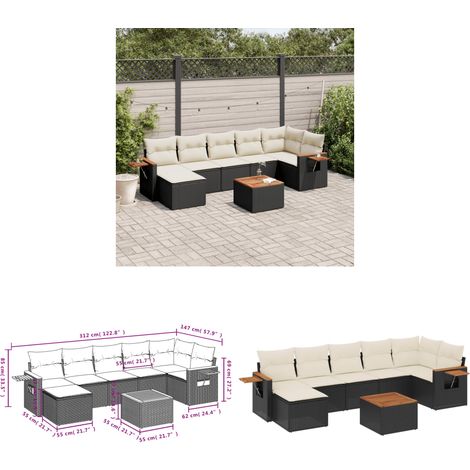 Salon de jardin 8 pcs avec coussins noir résine tressée - Ensemble Salon De Jardin - Meuble Extérieur - Canapé Jardin - Résine Tressée - Rotin Synthétique - Home & Living (1/3)