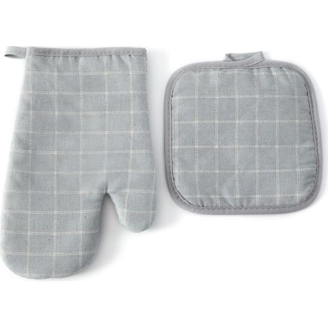 Set aus weichen, hitzebeständigen Ofenhandschuhen und Topflappen für den Einsatz in Backöfen, Grills und Küchen, hellblau