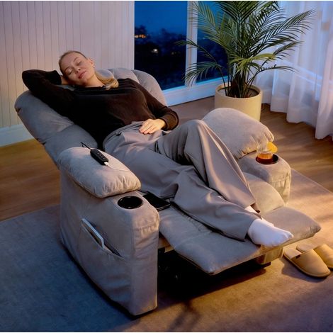 Fauteuil relax électrique avec fonction allonge, USB, porte-boissons et 2 positions mémoires, gris (1/5)