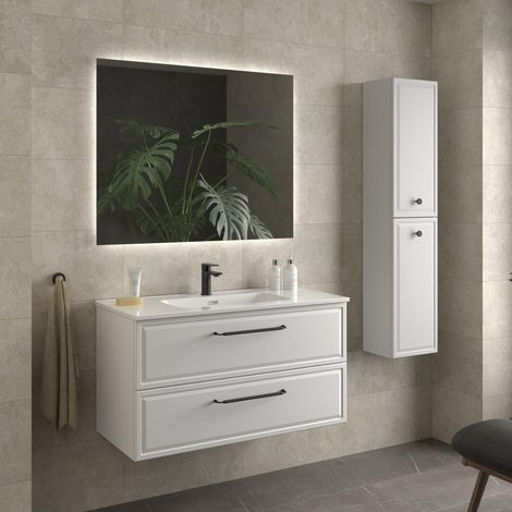 Mueble de Baño RUNA 100cm Blanco Mate 2 cajones Lavabo 1 poza Porcelana (1/4)