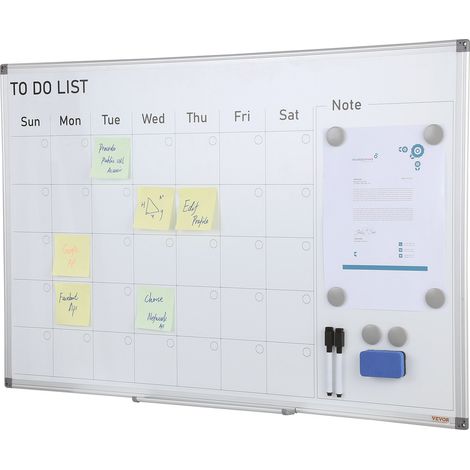 Tableau Blanc Magnétique et Planning Mensuel 2-en-1 Calendrier Effaçable à Sec Mural 91,5x61 cm Cadre en Alu avec 2 Marqueurs 1 Effaceur 6 Aimants pour Programmation Travail Bureau Maison École (1/5)