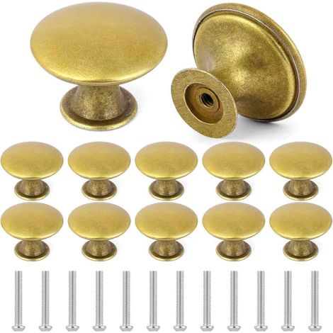 Lot de 12 Boutons, Placard, Laiton, Vintage, Rond, 30mm, Acier, Cuisine, Commode (1/5)