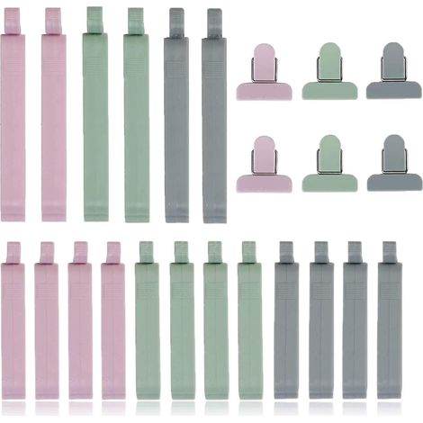Set mit 24 Lebensmittelbeutelclips, erhältlich in drei Größen (rosa, grau und grün) - Wiederverwendbare Küchenclips zur Aufbewahrung von Lebensmitteln und Snacks (1/5)