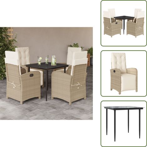 Cojines para sillas - vidaXL Set comedor de jardín 5 pzas con cojines ratán sintético beige - Muebles de exterior
