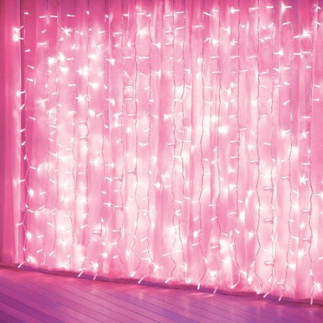 Guirlande lumineuse LED rideau, décoration de chambre rose, 8 modes d'éclairage (1/5)