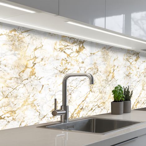 Kitchen Splashback Gold Splash - White - Marble 200x80 cm