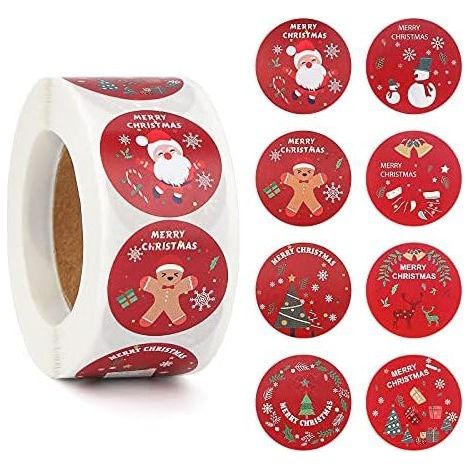 CSPARCV 500-teiliges Set selbstklebender Weihnachtsetiketten, 2,5 cm große Weihnachtsaufkleber, 8 runde Etikettendesigns, selbstklebende Weihnachtsetiketten für Taschen, Umschläge, Weihnachtsbasteldek (1/4)