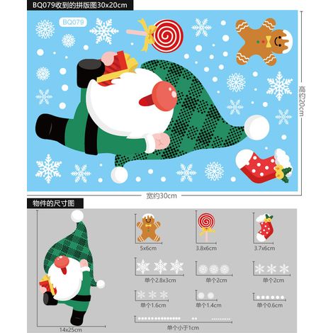 Autocollants statiques Père Noël, autocollants de Noël, autocollants pour vitrines, décorations de Noël, stickers pour fenêtres