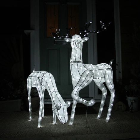 Light Up Reindeer White Stag And Doe Set Christmas Decoration