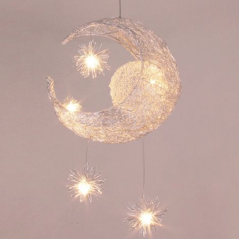 Industrielle mond- und sternförmige LED-Deckenleuchte aus Aluminium mit 5 Glühbirnen für Kinderzimmer (warmes Licht)