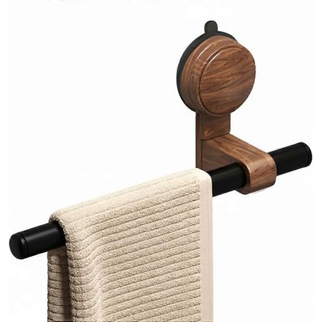 Vintage-Handtuchhalter aus Walnussholz mit Saugnäpfen – Bohrfreie Montage für Bad oder Dusche A (1/5)