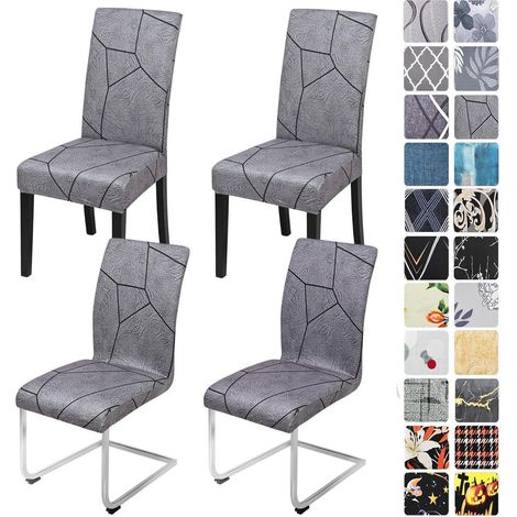 Housses de chaise extensibles pour salle à manger, lot de 4 ou 6, gris marbre, lavables et amovibles (1/5)