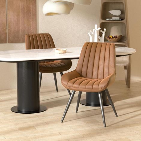 Esszimmerstühle 2er Set, Polsterstühle mit Rückenlehne, Kunstleder Braun (1/5)