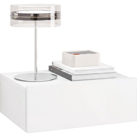 Table de chevet murale moderne avec tiroir, en bois, 40 x 30 x 15 cm, blanche (1/5)