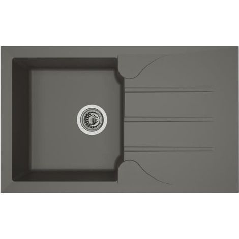STRADOUR Evier cuisine a encastrer 1 bac + 1 egouttoir Aloa - Resine - 81 x 50 cm - Gris beton