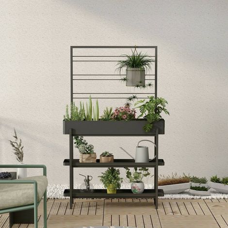 Fioriera Fragola, Complemento d'arredo, Articolo decorativo, Accessorio d'arredo, 96x24 h155 cm, Ardesia