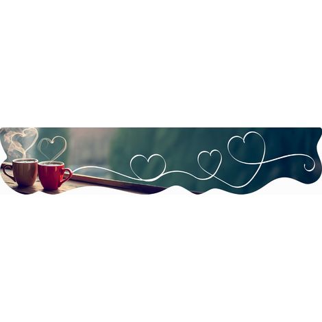 Tappeto Cucina Gomma Pvc Moderno Sagomato Antimacchia Stampa Digitale HD Caffè Cuori - 50x240 cm