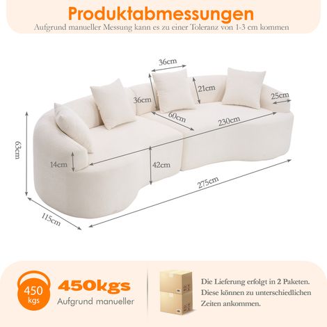 Canapé modulaire incurvé chenille 4 places sans assemblage confortable élégant salon appartement. (1/5)