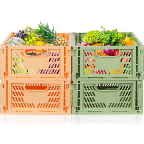 Lot de 4 paniers d'étagères en plastique pliables,Boîtes de rangement pour cuisine,Pour tiroirs,Étagère empilables,Boîtes de rangement,Pour la maison, le bureau,Rose + vert (1/5)