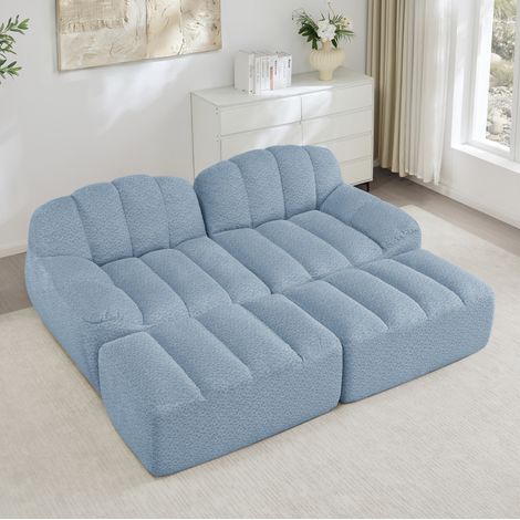 Sofa modulares Ecksofa aus Granuliertem Fleece in Blau, frameless Design, 32D Hochdichtschaum, flexibel stellbar (1/5)