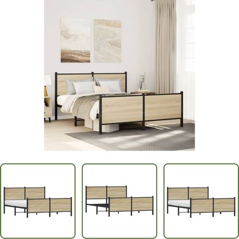 Metallbettgestell - Metallbett ohne Matratze Sonoma-Eiche 137x190 cm (1/5)