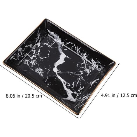 Chic Black Ceramic Jewelry Tray with Gold Rim, Elegant Decorative Jewelry Plate for Tabletop Storage and Display (1/5)