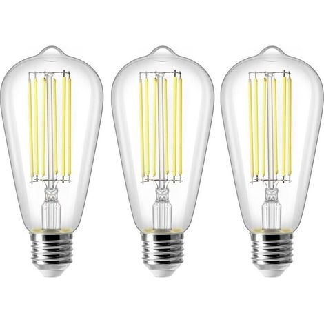 8W E27 ST64 Bulb LED, Bulb to Filament Vintage Edison, Scintillement to 80W, White Cold 6500K, 800LM, Retro Decorative Lamp, Non Dimmable, Set of 3 (1/4)