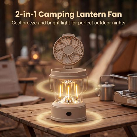 Design pieghevole 2 in 1, lampada da campeggio elettrica con ventola, illuminazione a LED brillante ed efficiente, lanterna da campeggio a LED portatile con ventola, tenda (1/5)