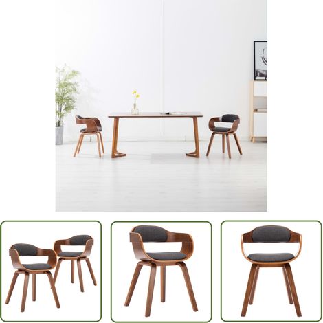 Lot de 2 Chaises Chaises de salle à manger Chaise de cuisine Gris foncé Tissu et bois courbé 29380 (1/5)