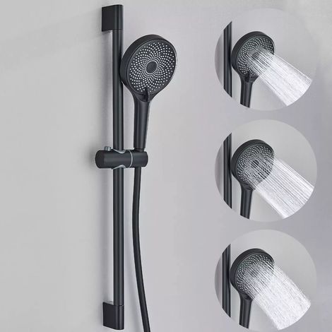 Barre de douche en acier inoxydable 60CM avec pommeau de douche et Douchette 3 Jets, 150CM tuyau de douche Barre de Douche en INOX ZAMERY (1/5)