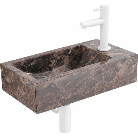 Saniclass Fuente Ensemble fontaine - 40x22x10cm - trou de robinet à droite - robinet de fontaine blanc mat - bouchon de vidange - siphon abaissé -