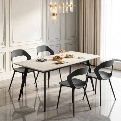 Lot de 4 chaises de salle à manger grises en PP et métal, dossier ergonomique ajouré, assise déperlante, sans accoudoirs, 150 kg par chaise, pour cuisine et salon CHICFURN (1/5)