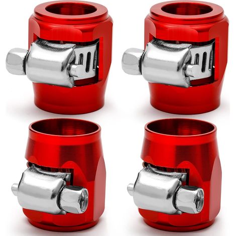 4 Colliers Serre-Tuyau AN6 Rouge Aluminium 10-15mm Carburant Diesel Huile Laiton Serrage (1/5)