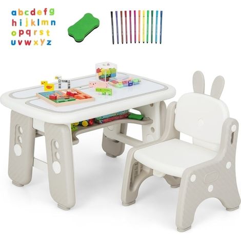 Juego de mesa y sillas para ninos mesa y silla artificiales para ninos pequenos con estanteria abatible color gris