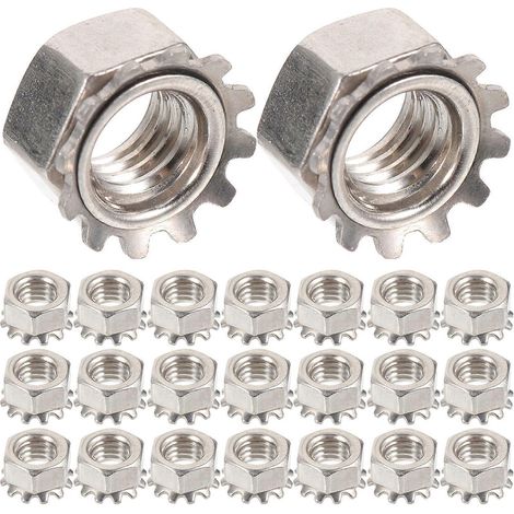 50 écrous hexagonaux autobloquants avec rondelle dentée externe-0.5x0.5x0.3cm-Silver (1/4)