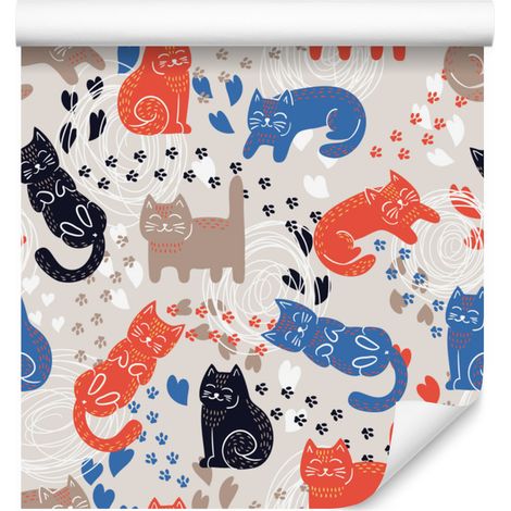 Papier peint à motifs de chatons colorés, style scandinave, pour salon et chambre, 50 x 1000 (1/5)