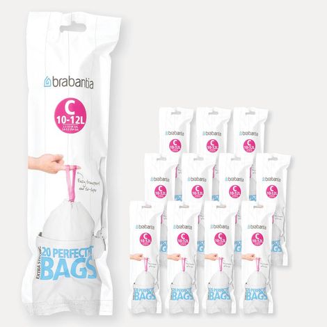 Brabantia - Lot de 12 rouleaux de 20 sacs poubelle 10/12 l blanc code C (dont 1 offert)