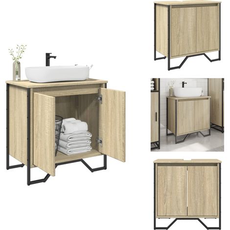 The Living Store Armoire lavabo de salle de bain chêne sonoma 60x35x60 cm - Armoire salle de bain chêne (1/5)