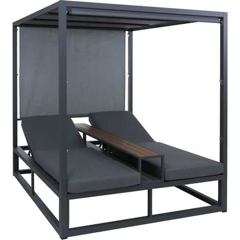 Alu Lounge-Gartenliege HHG-106, Sonnenliege Daybed, 10cm-Polster 220g/m² 196x165x196cm dunkelgrau, Polster grau