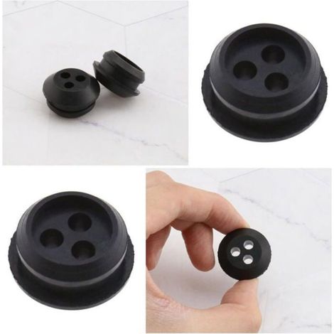 Joint Reservoir Carburant - Caoutchouc Noir - 3 Trous - Diametre Trou 5 mm - Pour Debroussailleuse Tondeuse Souffleur - Lot de 8 (1/4)