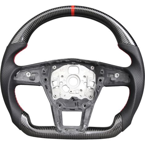 Volante in fibra di carbonio, design racing a fondo piatto, impugnature per le dita, nero (1/2)