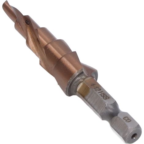 Spiral Step Drill M35 HSS Hex Shank 118° Self-Centering X-Shape Flute Precision Stepped Hole Cutter Multi-Size Bit (1/5)