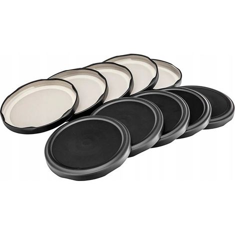 Set mit 10 mattschwarzen Einmachglasdeckeln, 82 mm Durchmesser, 6 Haken (1/5)