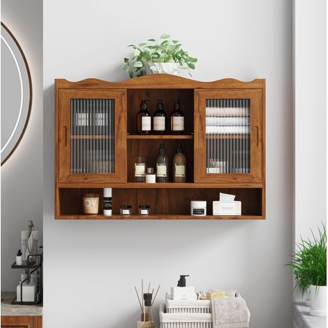 Wandschrank mit 2 Schiebetüren 90 cm Braun Holz OKMYHOME (1/5)