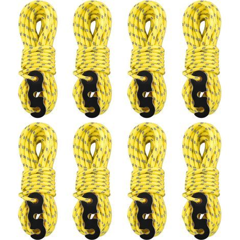 8-Piece Tent Rope Set, 3mm Reflective Nylon, with Aluminum Tensioner, for Camping and Hiking